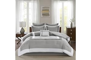 Comfort Spaces Malcom Cozy Comforter Set - Modern Trendy Design, All Season Down Alternative Bedding, Matching Shams, Hotel Deluxe Gray, King