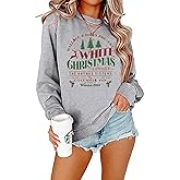 White Christmas Sweatshirt for Women Xmas 1954 Holiday Shirts Christmas Tree Snowflake Graphic Pullover Tops