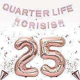 Rose Gold 25th Birthday Decoration for Women, Quarter Life Crisis Happy Birthday Banner Rose Gold 25 Party Number Balloons Give Her Cheering 25 Party Gift Girl 25th Party Supplies