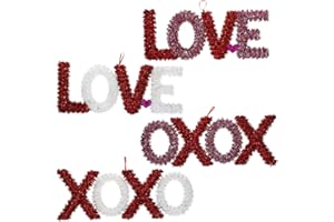 TOPNOTCHPLACE Valentine's Tinsel Love and XOXO Signs XOXO Hanging Heart Valentine Garland, Red and Purple Heart Hanging Garland Wedding Party Home Decorations