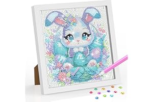 SENQAO Rabbit Diamond Art Painting Kits for Kids, Easter Diamond Art for Kids Ages 4-8-12, Easter Egg Gem Kit Crafts Beginner