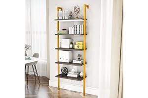 DKLGG Wall Mounted Bookcase, Industrial Ladder Bookshelf, 5-Tier Mounted Book Shelf Metal Frame Open Display Rack, Standing Leaning Ladder Storage Shelves ​for Living Room, Bedroom, Balcony, Office