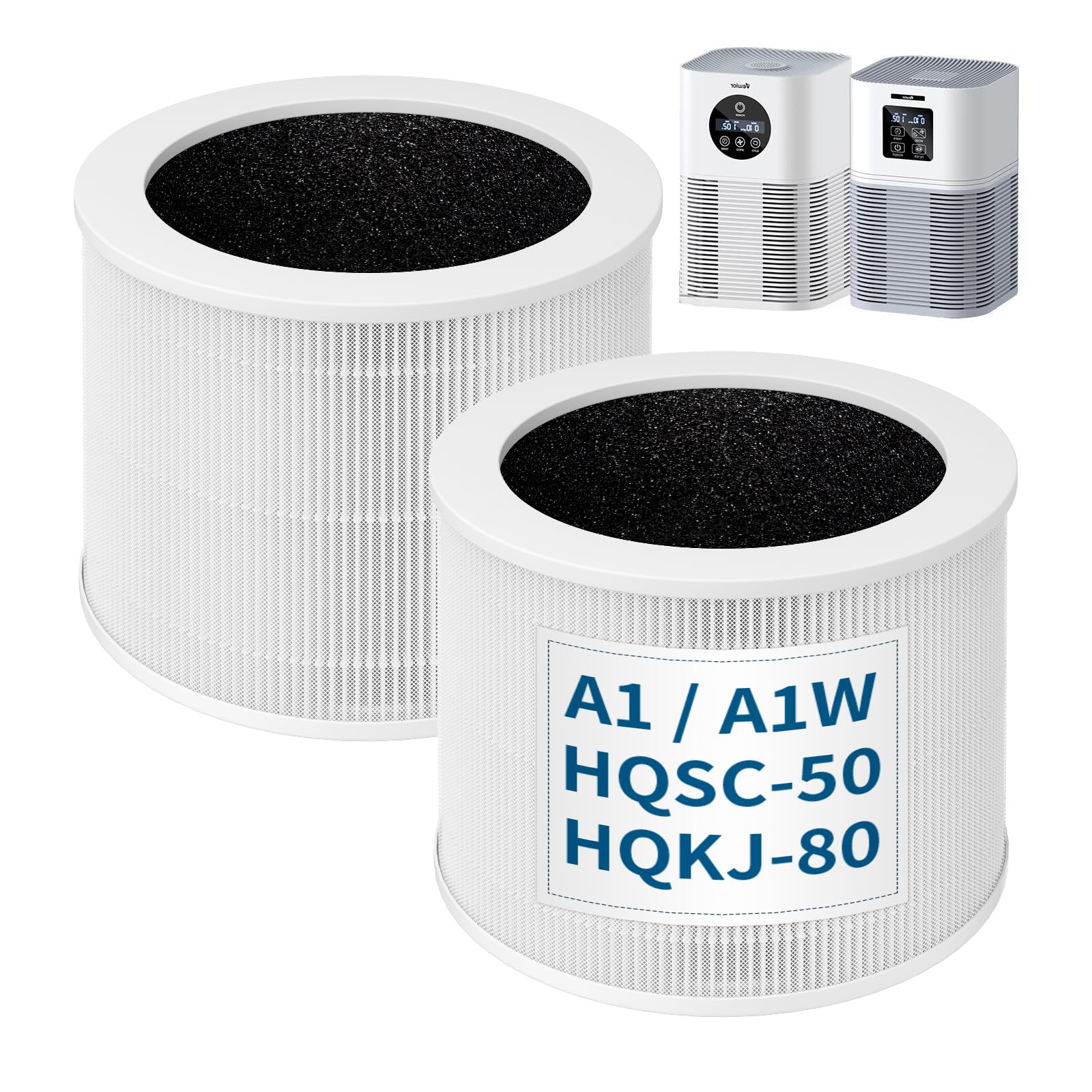 Photo 1 of 2 Pack A1 Filter Replacement For VEWIOR Air Purifier HQSC-50 HQKJ-80 A1W, For AMEIFU AP01W, For Tailulu HQZZ-60 PUR0003, For KOIOS HQKJ-50, 3-IN-1 True HEPA Replacement For Vewior A1w Air Purifier