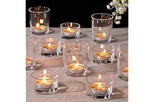 NITIME 12pcs Assorted Votive Candle Holders, Clear Glass Candle Holder for Floating Candles, Tealight Candle Holder for Table Centerpiece, Wedding and Party Decor