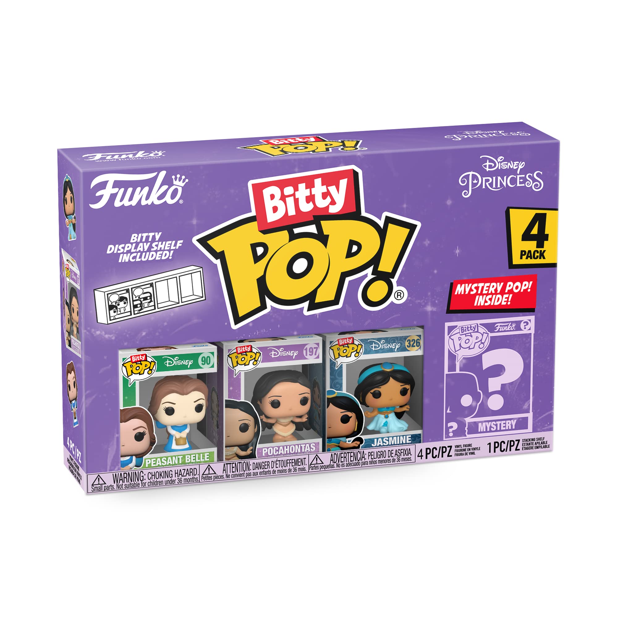 Funko Bitty POP! 4 Pack: Disney Princesses - Belle - Pocahontas - Jasmine - Mystery Mini Figure - Styles may vary And A Surprise Mystery Mini Figure - 0.9 inch (2.2 cm) Collectable - Gift Idea