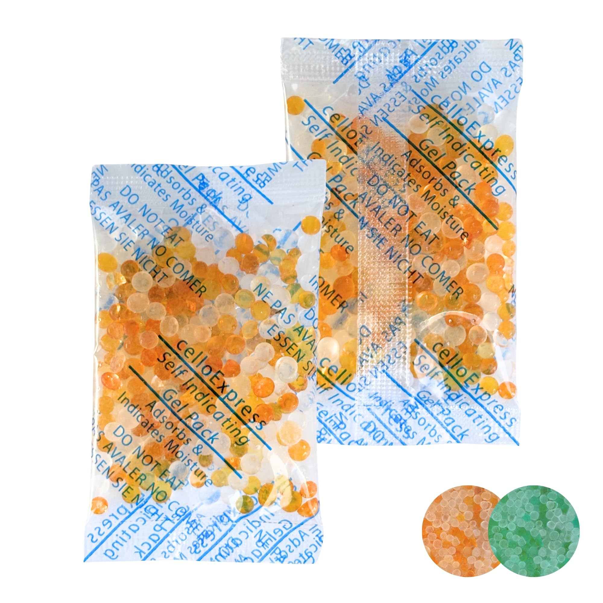 celloexpress Pack of 50 5g Self Indicating Silica Gel Desiccant Sachets - Orange Absorb Anti Moisture Damp - Total Gel Weight 250g (SI 5g, 50)