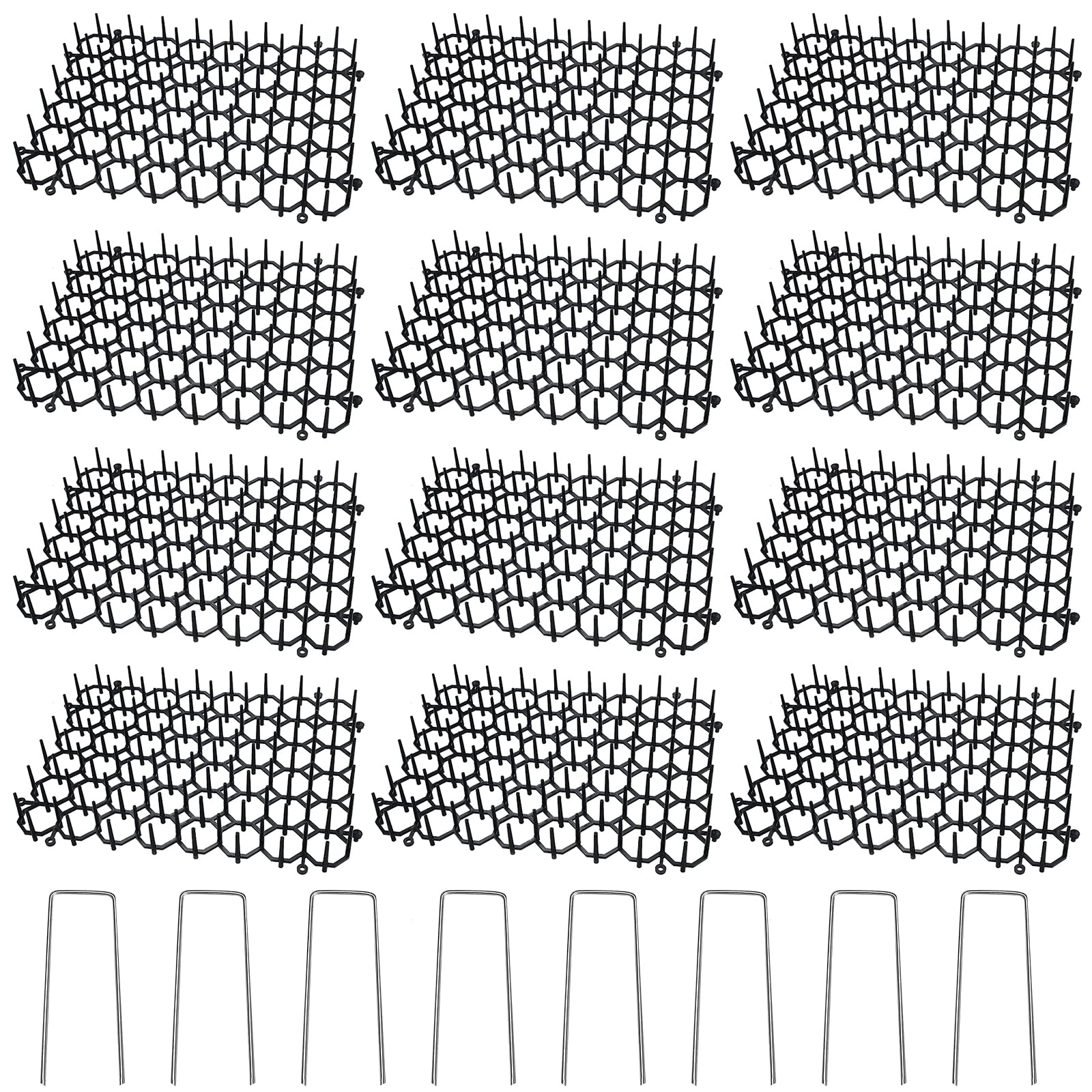 12Pcs Cat Scat Mat with Spikes, Prickle Strip Dig Stopper, Cat Pet Animal Repellent Deterrent, Anti Cat Indoor Furniture Outdoor Garden Fence Flowerbed Lawn Protection