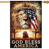 BlissYard God Bless America Lion of Judah House Flag 28 x 40 Inch Double Sided Patriotic Religious Summer Fall Garden Flags Banner for Outdoor Porch Yard Decor Holiday House Flags Seasonal Decorations