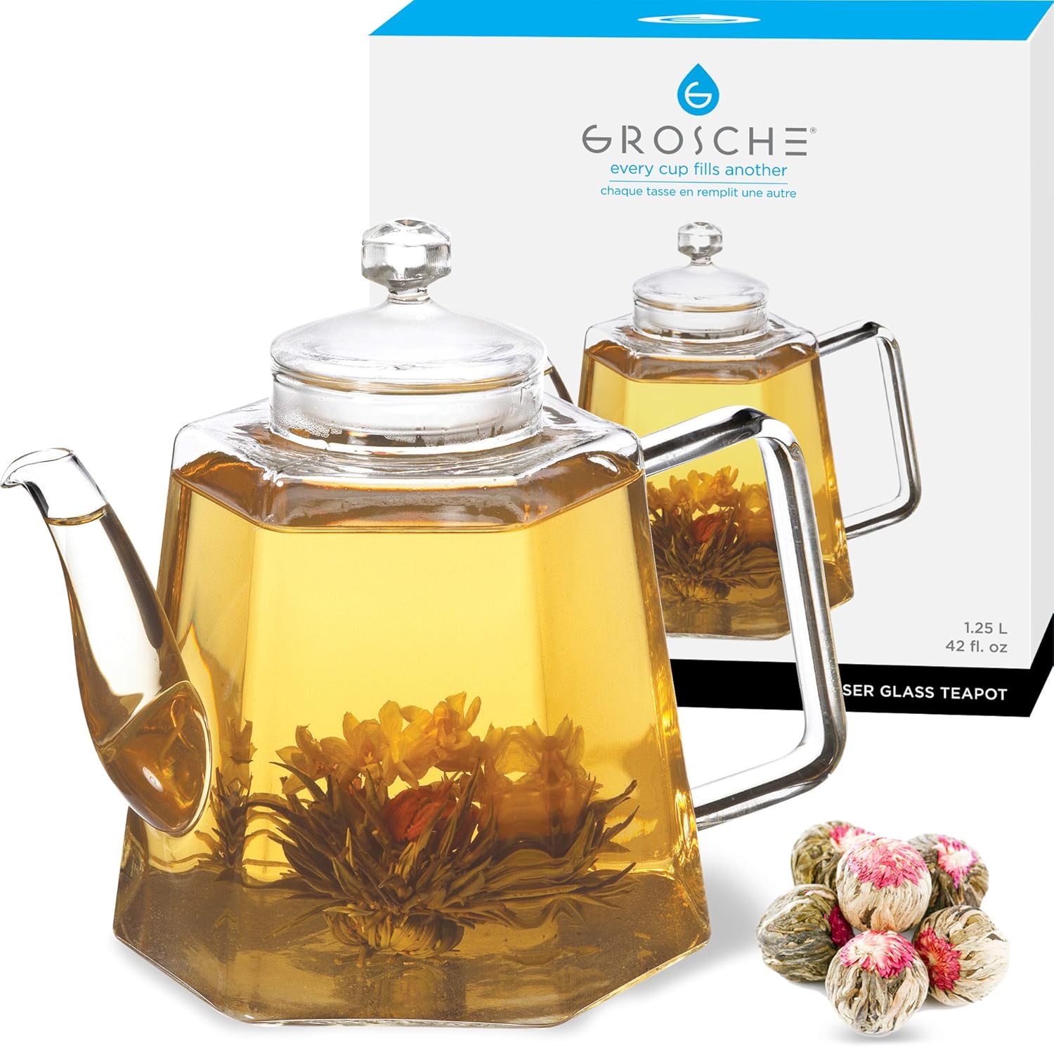 GROSCHE VIENNA Hand Blown Glass Infuser Teapot 1250ml 42 fl. oz Amazon
