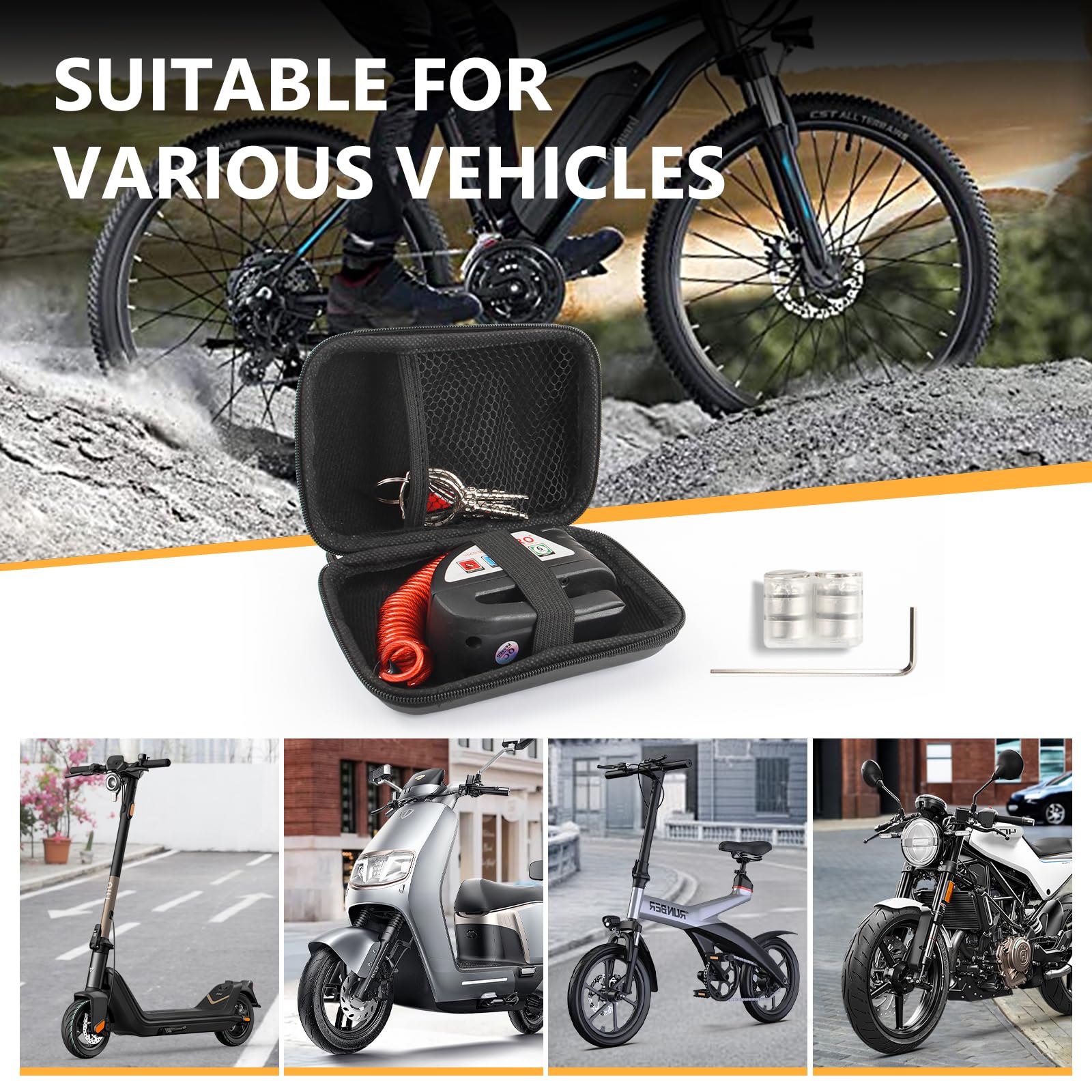 Motorcycle Lock, Disc Brake Lock with 130DB Alarm, Heavy Duty Motorcycle Locks Anti-Theft, Motorcycle Alarm Waterproof Wheel Lock for Moped Bike Scooter