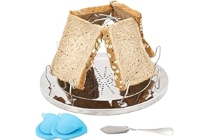 GIOCOCO Camping Toaster 4-Slice with Oven Mitts & Butter Knife - Folding Stainless Steel Camp Stove Toaster for Gas Stove Top, Compact for Picnic, Hiking, Backyard