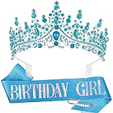 TOBATOBA Birthday Sash Birthday Crowns for Women Girls, Birthday Girl Sash and Tiara Set, Blue Birthday Crown and Sash for Women, Princess Birthday Decorations for Girls Birthday Gifts for Girls