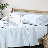 Mayfair Linen 100% Organic Cotton Sheets Queen Size - 4 PC Organic Cotton Queen Size Percale Weave Sheet Set, Soft, Cooling, Crisp & Breathable, 16" Deep Pocket Hotel Quality Bedding Set - Light Blue