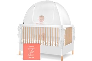 Pro Baby Safety Premium Crib Tent to Keep Baby from Climbing Out, Crib Cover with Thick Velvety Breathable Mesh, Auto Lock Zippers, Auto Pop Up Crib Net, Mosquito Net for Baby (Geometric Triangles)