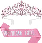 Leixi Birthday Girl Sash & Rhinestone Tiara Set Rose Red view 1