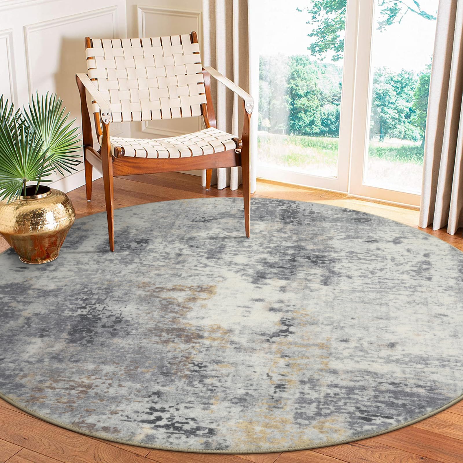 Photo 1 of Lahome Modern Abstract Round Rug - 6Ft Gray Circle Rugs for Living Room Soft Dining Room Rugs for Under Table, Machine Washable Bedroom Mat Non Slip Large Carpet for Office Kitchen Entrance