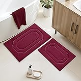 HOMEIDEAS Bathroom Rugs Sets 2 Piece, Extra Soft and Absorbent Microfiber Plush Bath Mat with Non Slip Backing(Burgundy Red)