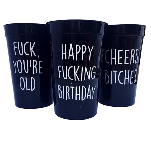 Trinkbecher für Geburtstagsparty, 9 Stück, Schwarz, Lustiges Design