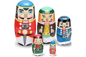 Gejoy Nesting Dolls Russian Matryoshka Wooden Handmade Nutcracker Nesting Dolls Collectible Gifts Toy Set for Winter Christmas Holiday Present Adults Home Decor(Walnut Man)