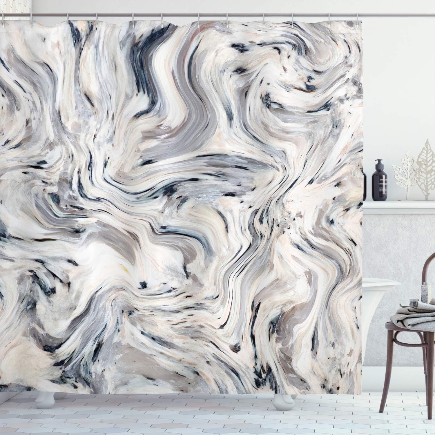 Amazon Com Ambesonne Apartment Decor Shower Curtain Japanese Marble Motif With Artisan Pigment Effects Interior Stucco Design Fabric Bathroom Decor Set With Hooks 70 Inches Beige Grey Home Kitchen