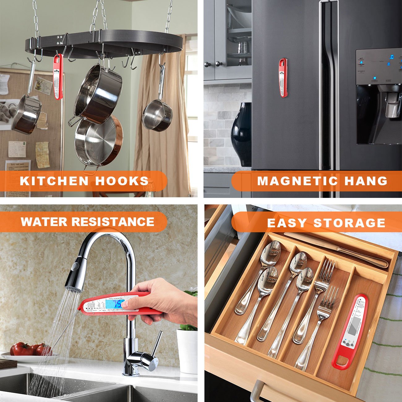 Digital Meat Thermometer, eSamcore Instant Read Cooking Thermometer Fast Accurate Food Thermometer w/ Bright LCD Display for Kitchen BBQ Grill Smoker [Chipotle]