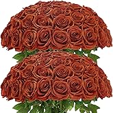 Carlita‘s Blooms 50Pcs Burnt Orange Roses Artificial Flowers Artificial Silk Roses Bulk,Fake Roses Flower with Stems Realistic Flowers for Wedding Centerpiece Home Party Decor