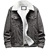 Omoone Men's Lapel Sherpa Fleece Lined Thicken Denim Jean Trucker Jacket Coats