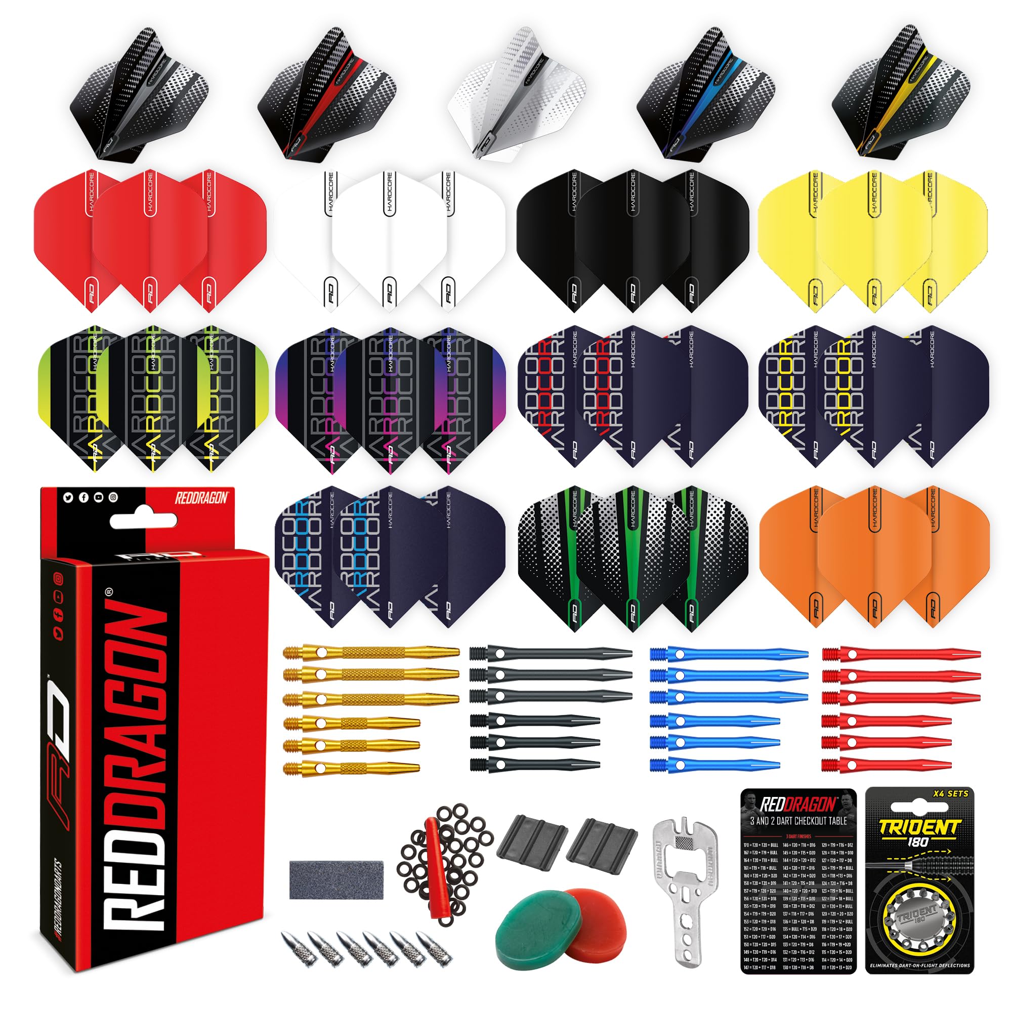 RED DRAGON Darts - Pro Aluminium Accessory Pack - Includes Dart Flights, Shafts, Finger Grip Wax, Flight Savers & more - Professional Darts Accessories — image 1