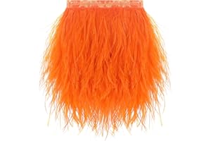 SOGUGOM Orange Ostrich Feather Trim - 1.5Ply 2Yards 4-5Inch Feathers Fringe Ribbons Trim for Sewing, Dress, Craft Projects, Masquerade, Halloween Costumes(Orange)