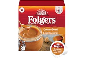 Folgers - Capsules de café aromatisé au coulis de caramel, torréfaction légère, dosettes pour une tasse, fabriquées avec des grains d'Arabica pour boissons chaudes ou glacées, 30 unités (Paquet de 1)