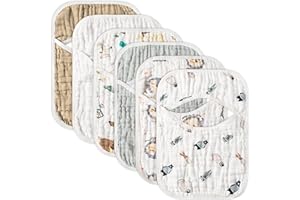 GROBRO7 6Pcs Muslin Baby Bibs Soft Cotton Lap-Shoulder Drool Cloths Machine Washable Feeding Bib