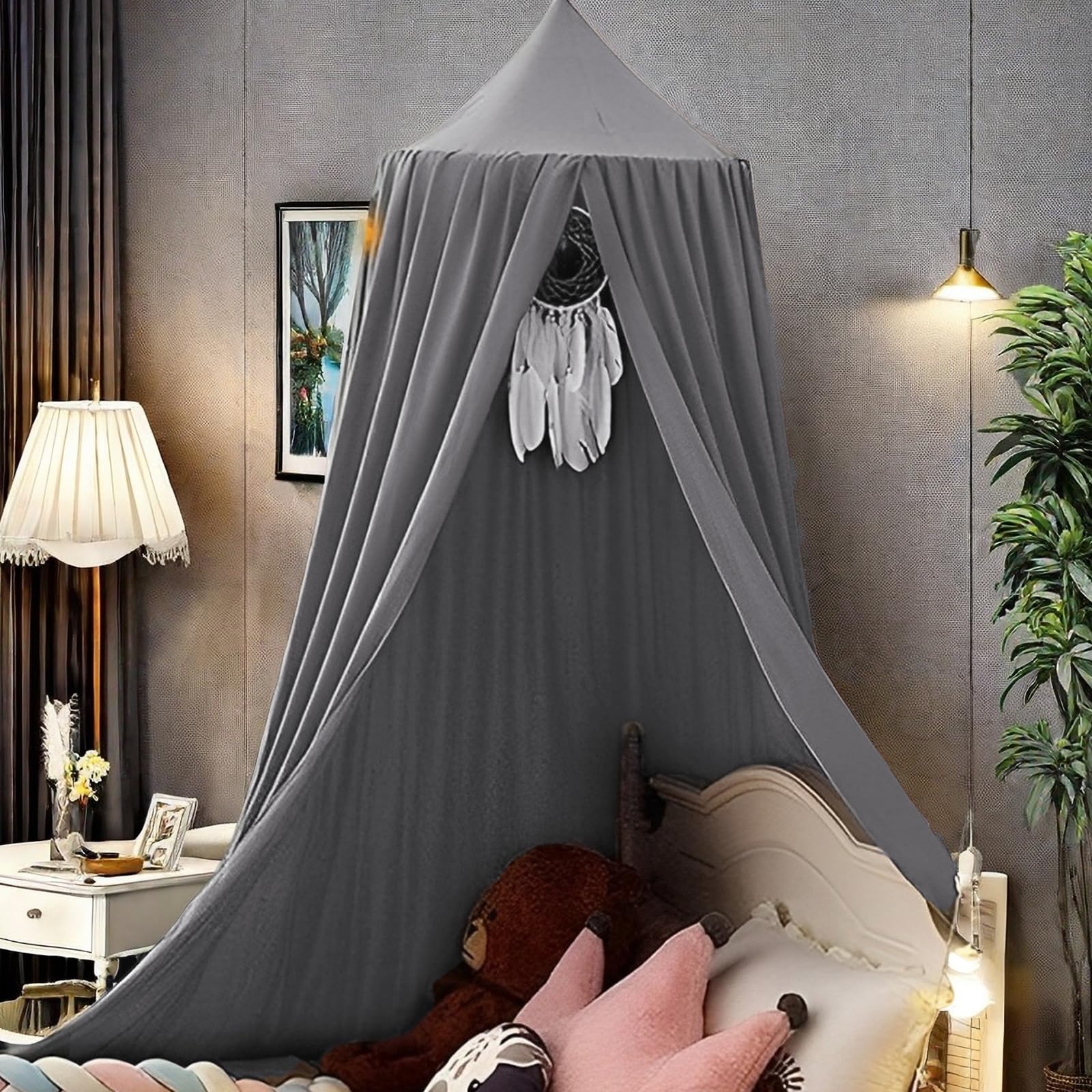 Vercico Kids Bed Canopy Round Dome 240CM Bed Tent for Children, Girls Bedroom Accessories Canopy Bed for Bedroom Nursery Room Baby Crib