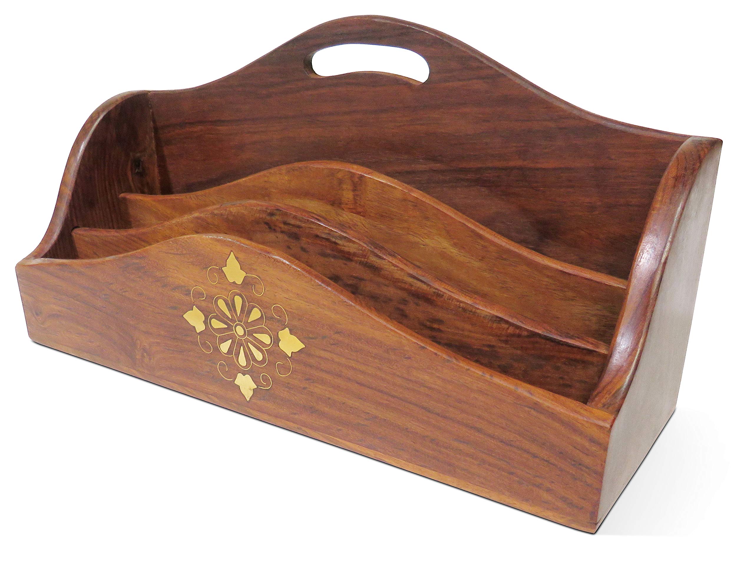 Large Polished Wood Letter Rack with Brass Inlay