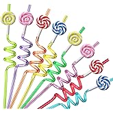 Candyland Party Supplies Drinking Plastic Straws Reusable 24 for Kids Sweet Candy Lollipop Birthday Party Favors with 2 Cleaning brush