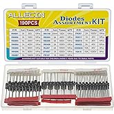 ALLECIN 20Values Diodes Kit 1N4001 1N4002 1N4003 1N4004 1N4005 1N4006 1N4007 1N4148 1N5404 1N5406 1N5408 RL207 UF4007 FR107 FR207 1N5817 1N5819 1N5822 15SQ045 10A10 Rectifier Schottky Diode Assortment