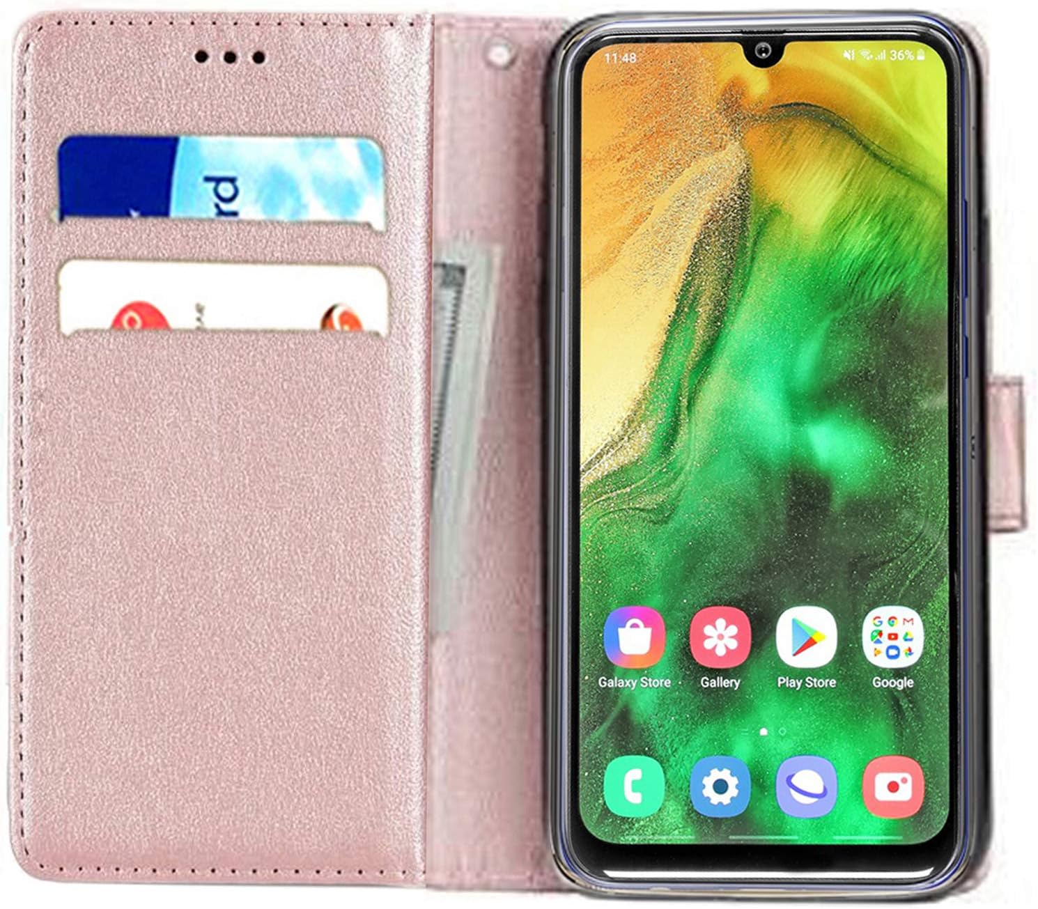Case Compatible for Samsung Galaxy A20e (5.8 Inch) Leather Magnetic Closure Flip Card Holder Wallet Stand View Protective Cover for Samsung Galaxy A20e (Rose Gold) - Image 3