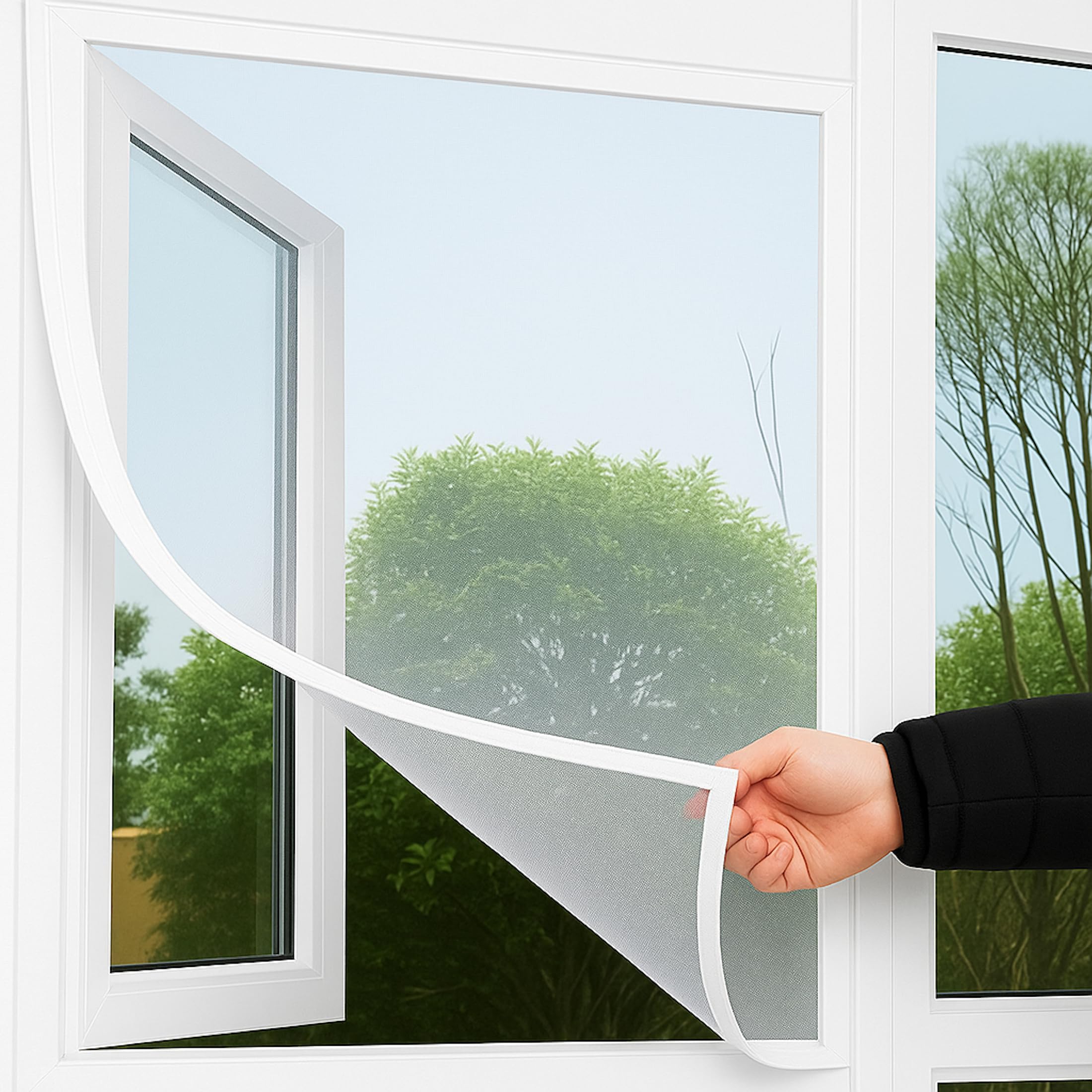 LUPO Window Fly Insect Mesh Net, DIY Self-Adhesive, 1.3m x 1.5m, Cut to Size Screen, Keep Bugs Out, Adjustable Hook and Loop Fasteners