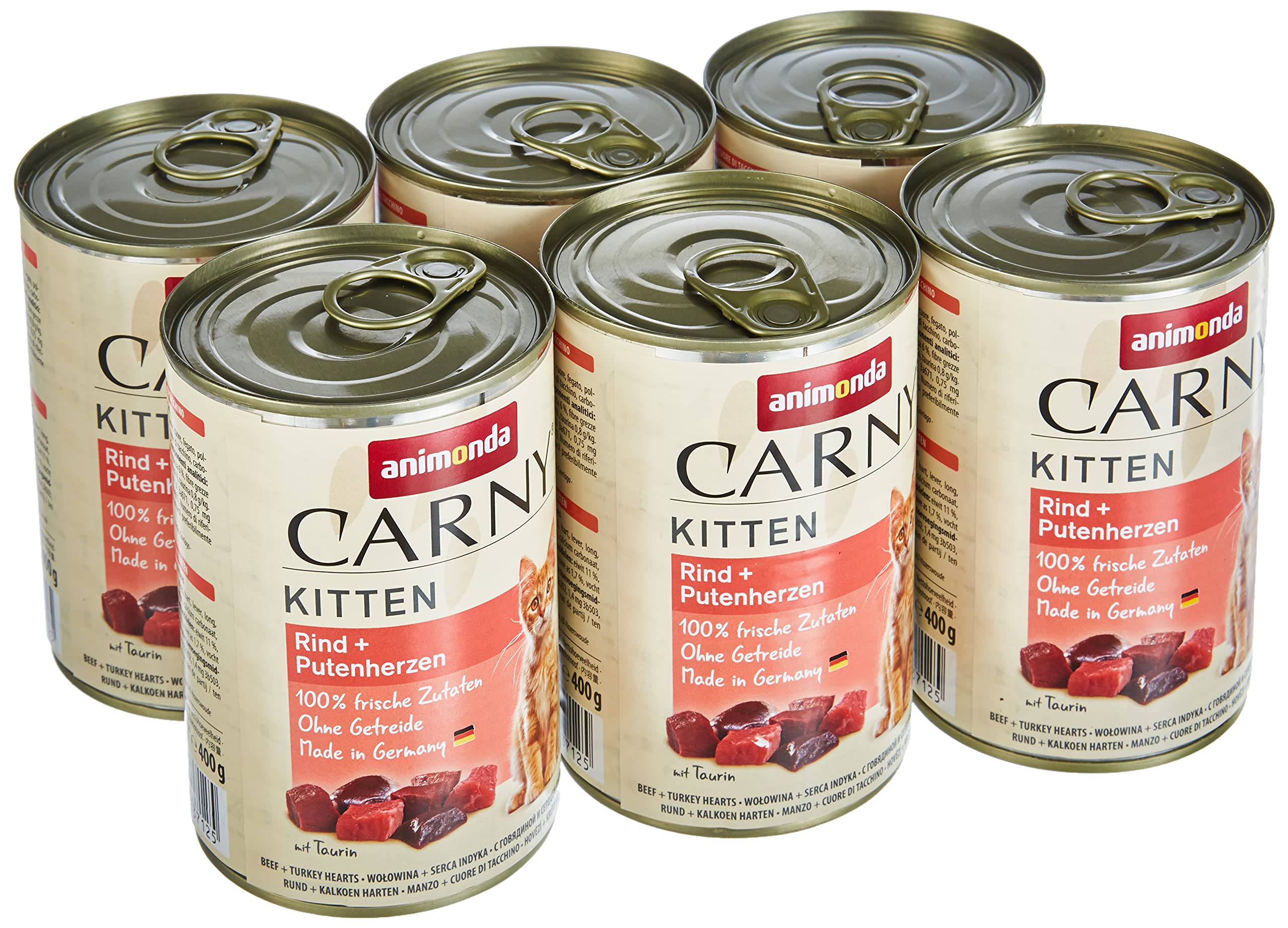 animonda Carny Kitten cat food, wet food for cats up to 1 year, beef + turkey heart, 6 x 200g