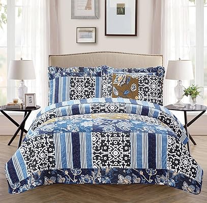 Fancy Collection 2pc Bedspread Floral Navy Blue Twin XL
