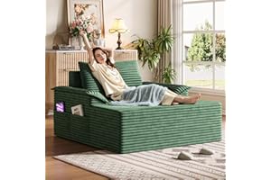 Zvivofla Chaise Lounge Indoor, 60 Inch Extra Wide Corduroy Couch, Boneless Chaise Lounge, Modern Lounge Chair for Bedroom, Living Room, No Assembly Plush Chair (Green)