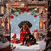 HOMETITUTE Merry Christmas Dog Garden Flag 12x18 Inch Double Sided Dachshund Puppy with Red Scarf Snow Gifts Cardinal Winter Scene Small Yard Flags Holiday Outdoor Pet Welcome Flag for Farmhouse Decor