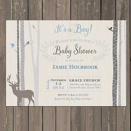 Amazon Com Deer And Birch Baby Shower Invitation In Tan Grey And