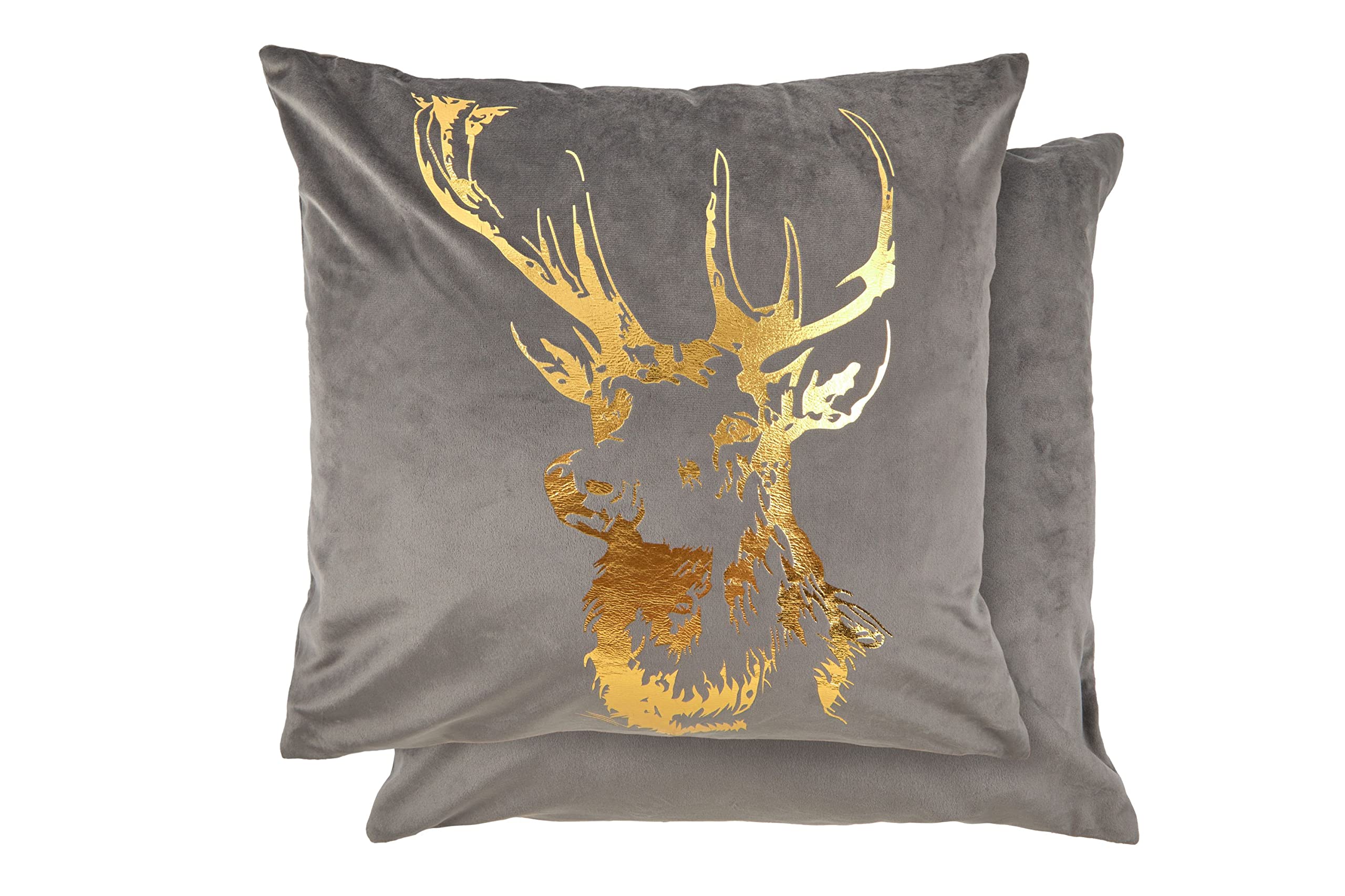Emma Barclay Velvet Stag - Soft Plush Velvet Cushion Cover with Foil Print in Silver Grey - 17x17 (43x43cm)