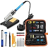 Soldering Iron Kit Electronics, Welding Irons Tool 60W Adjustable Temperature Soldering-iron Gun Kits with 5 PCS Soldering Tips, Desoldering Pump, Tin Wire Tube, Soldering Iron Stand, Tweezers, Wire Stripper Cutter, 2pcs Electronic Wire