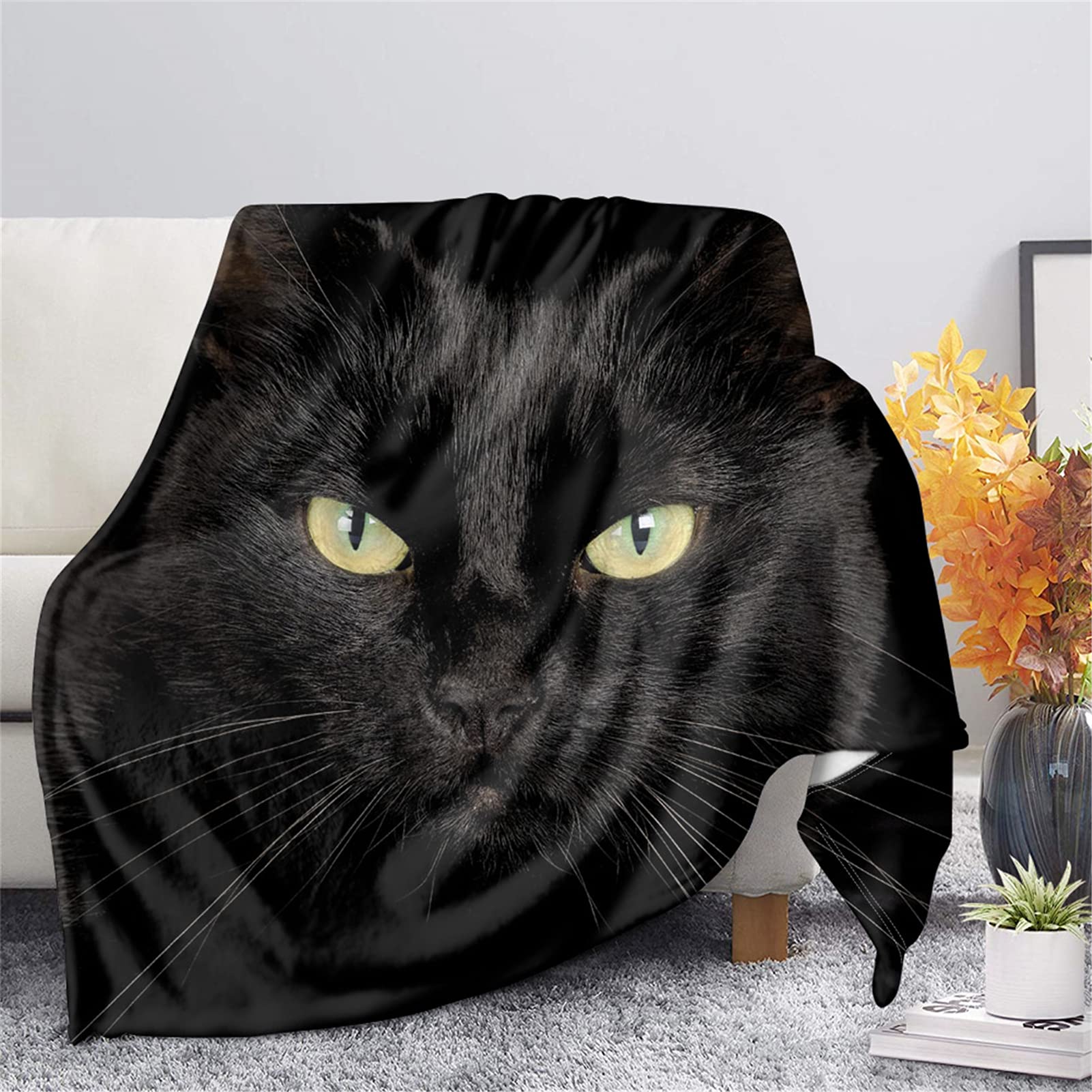 Biyejit Black Cat Print Kids Super Soft Blanket Children Teen Girls Boys Fleece Flannel Throw Cover Air-Conditioning Quilts
