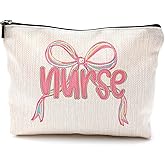 BILLAION Pink Coquette Bow Nurse Makeup Bag, Nurse Gifts for Women Cosmetic Bags, Nurses Appreciation Gifts, Preppy Pink Nursing Makeup Zipper Pouch