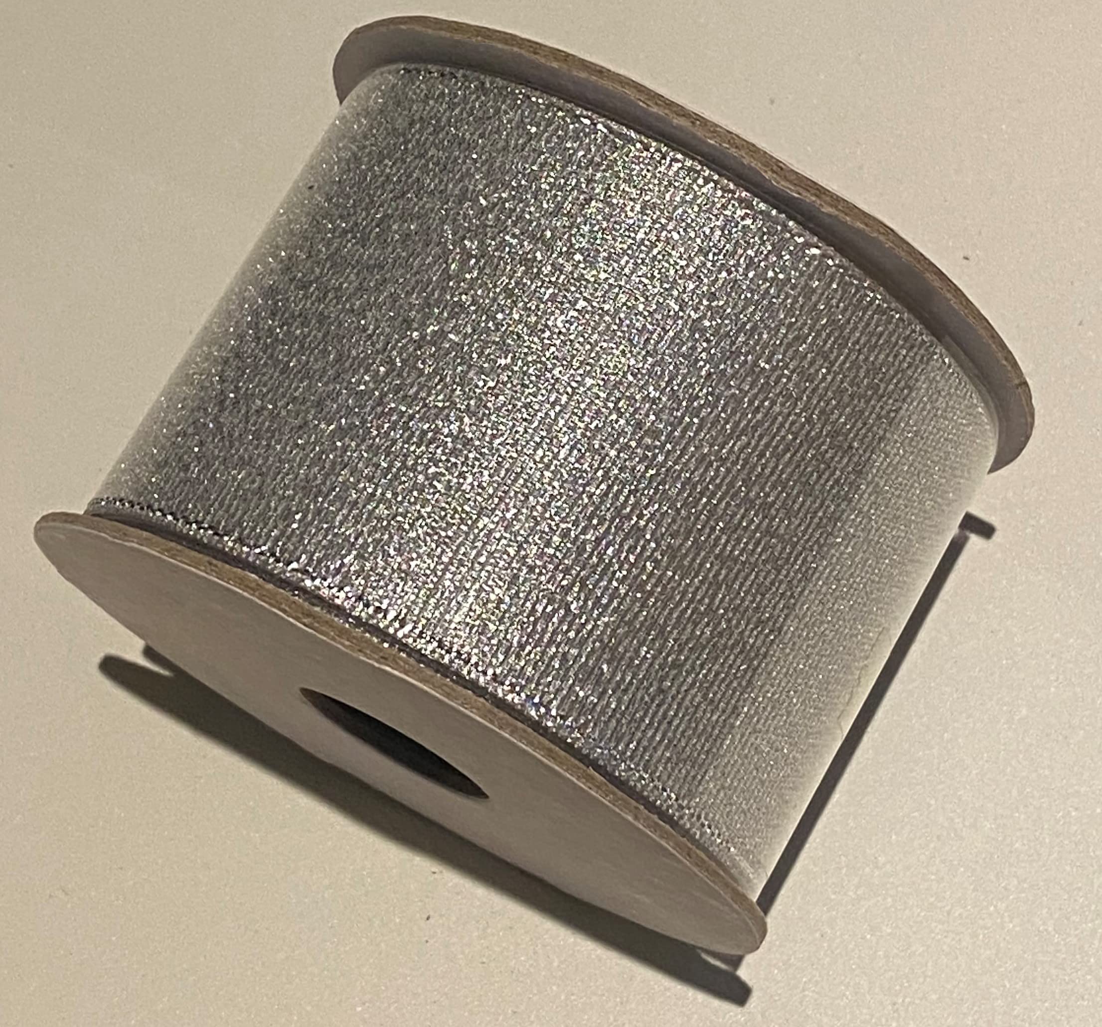 Silver Ribbon (Glitter/Shimmer) 5cm x 5 Yards, Ribbon for Christmas Tree Decorations, Christmas Bows - Festival DIY Crafts, Gift Wrapping