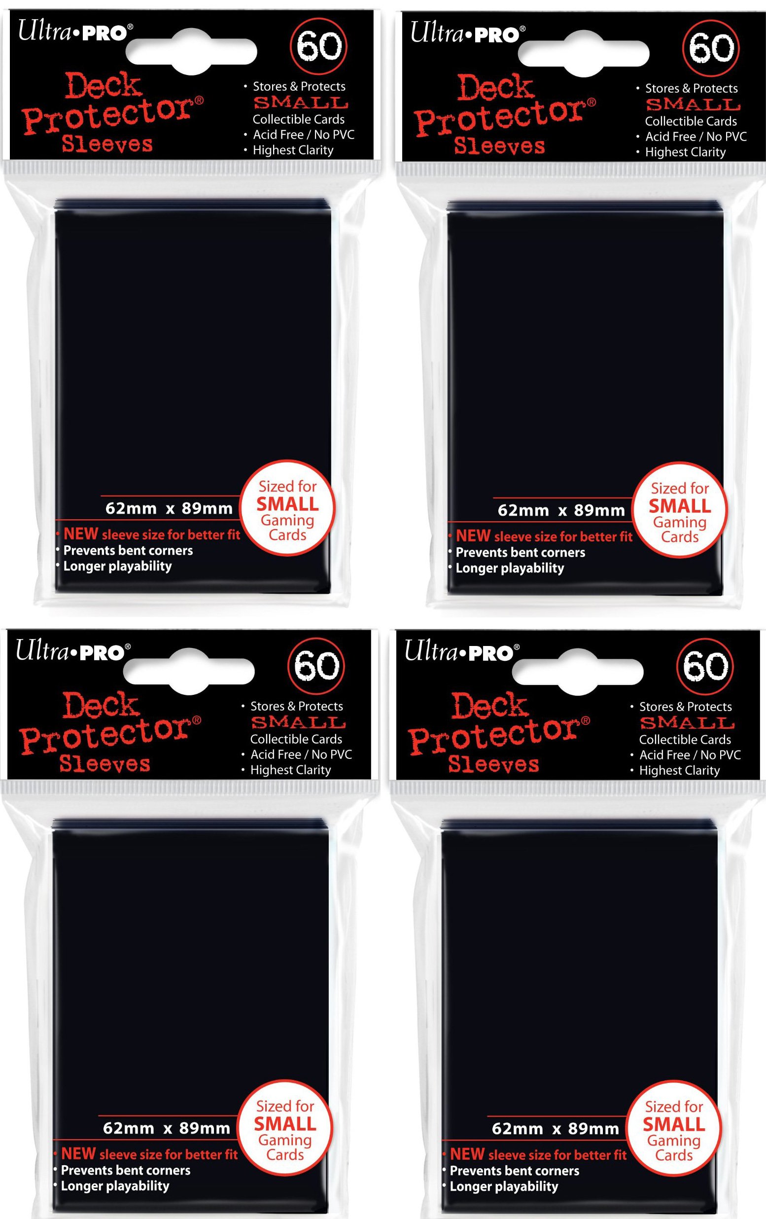 4x Ultra Pro - Deck Protector - Small Sleeves - Black (4x 60 Sleeves) Japanese Size
