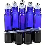 Vivaplex, 6, Cobalt Blue, 10 ml Glass Roll-on Bottles with Stainless Steel Roller Balls - .5 ml Dropper Included