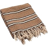 Creative Co-Op Cotton Blend Throw with Stripes and Fringe, Rust Color, Natural and Black